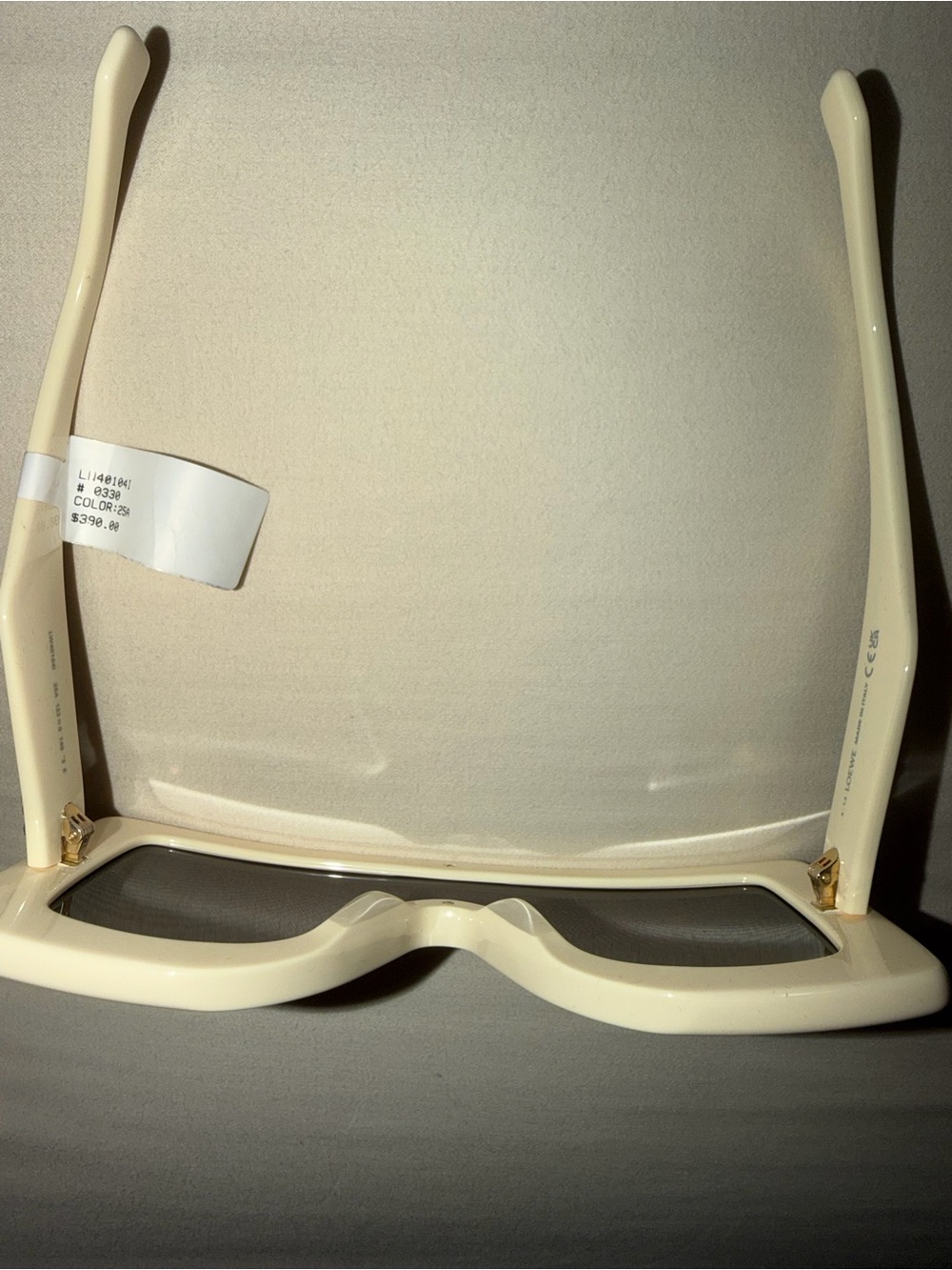 Loewe Cream Rectangular Sunglasses with Gold Hinges